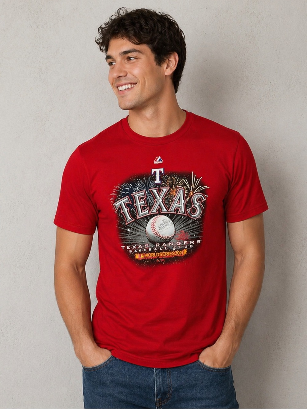 ⤵️ Majestic Texas Rangers Graphic T-Shirt Red Size Medium MLB Baseball Tee